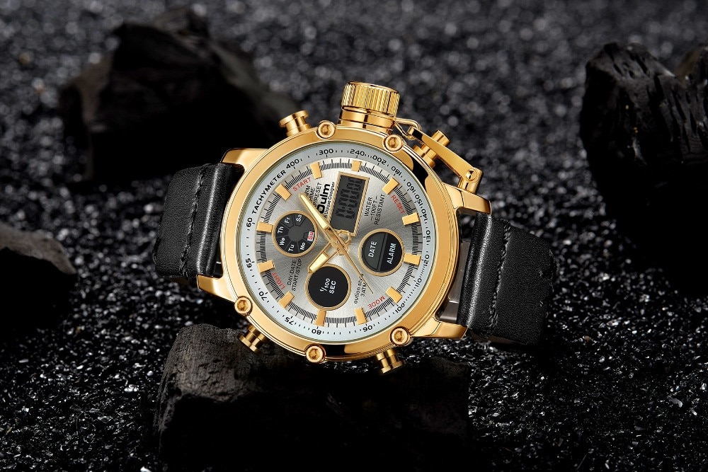 Oulm Dual Display Analog Digital Quartz Men Top Brand Luxury Gold Sports Watches- Multi-F Oulm Dual Display Analog Digital Quartz Men Top Brand Luxury Gold Sports Watches- Multi-F