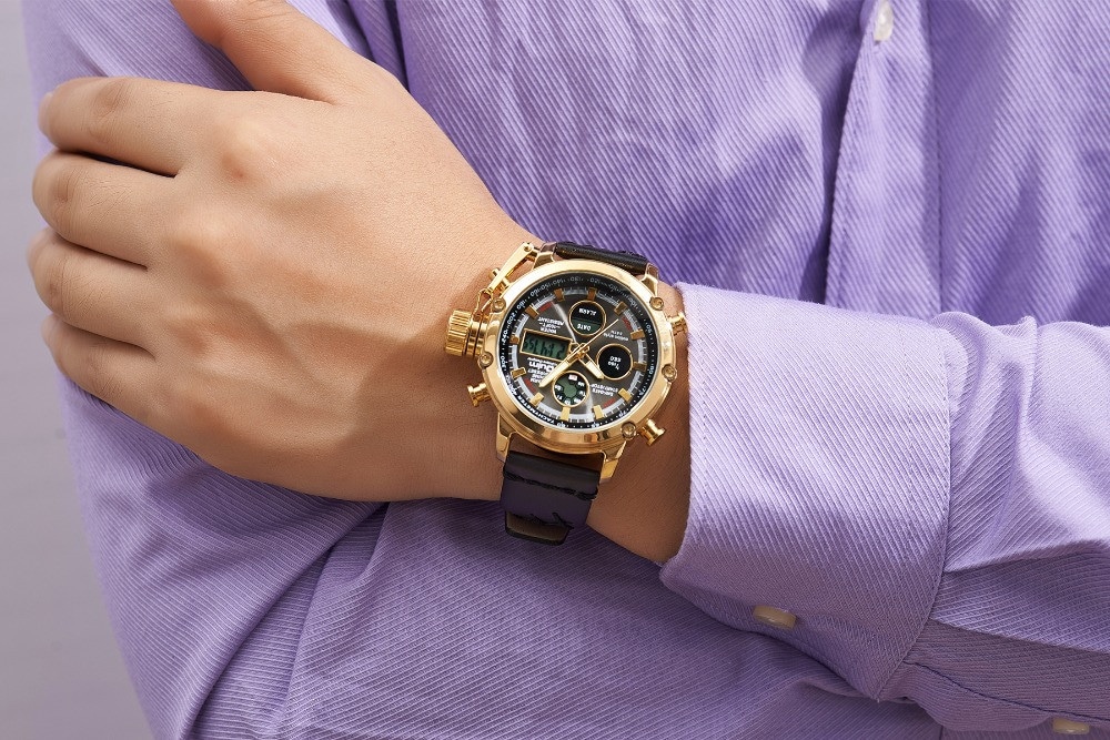 Oulm Dual Display Analog Digital Quartz Men Top Brand Luxury Gold Sports Watches- Multi-F Oulm Dual Display Analog Digital Quartz Men Top Brand Luxury Gold Sports Watches- Multi-F