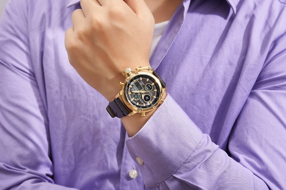 Oulm Dual Display Analog Digital Quartz Men Top Brand Luxury Gold Sports Watches- Multi-F Oulm Dual Display Analog Digital Quartz Men Top Brand Luxury Gold Sports Watches- Multi-F