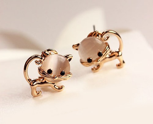 Pair of Kitten Faux Opal Embellished Earrings- as the picture Pair of Kitten Faux Opal Embellished Earrings- as the picture