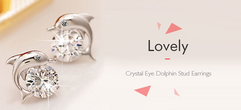 Pair of Lovely Crystal Eye Dolphin Stud Earrings - Silver Pair of Lovely Crystal Eye Dolphin Stud Earrings - Silver