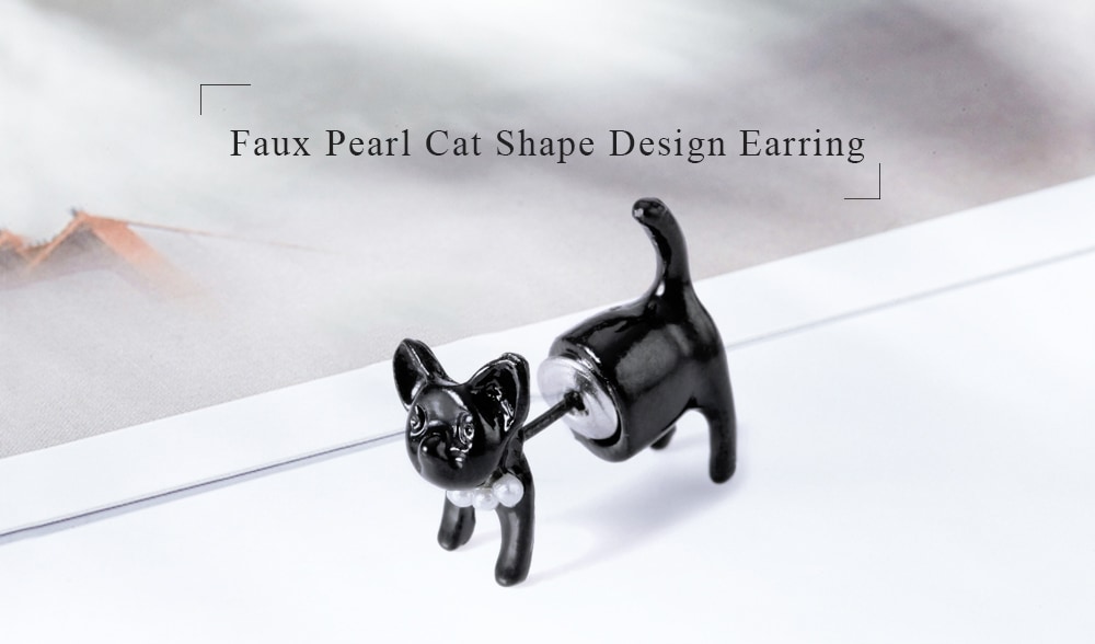 ONE PIECE Artificial Pearl Cat Shape Design Earring - Black ONE PIECE Artificial Pearl Cat Shape Design Earring - Black