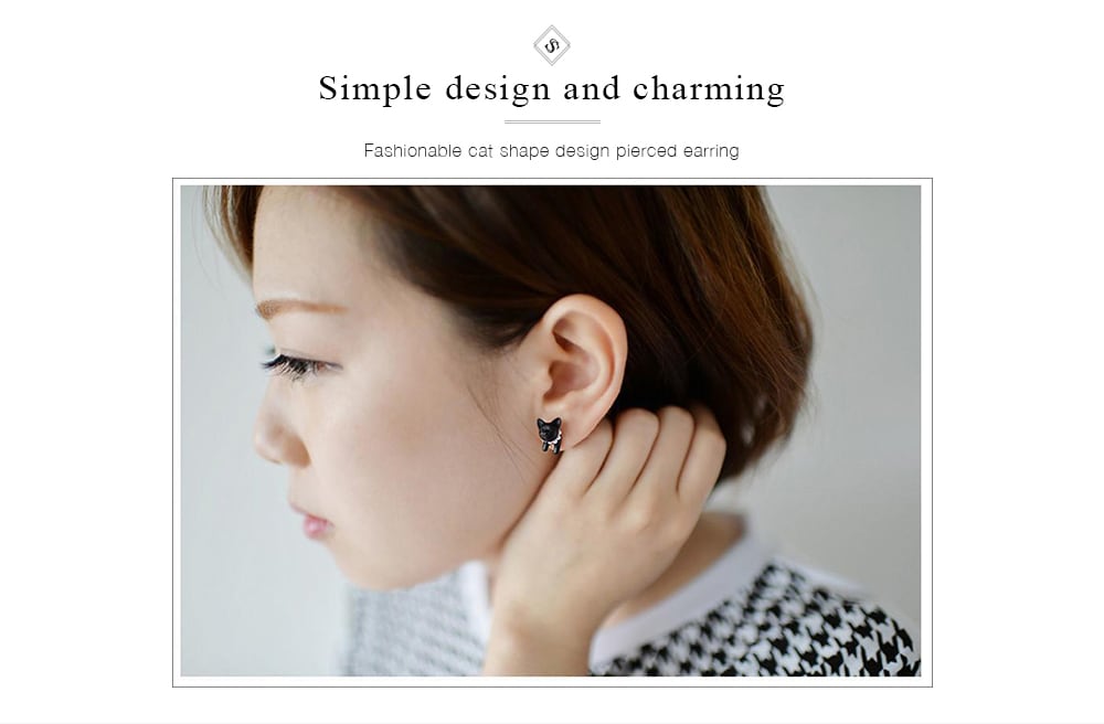 ONE PIECE Artificial Pearl Cat Shape Design Earring - Black ONE PIECE Artificial Pearl Cat Shape Design Earring - Black