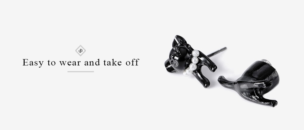 ONE PIECE Artificial Pearl Cat Shape Design Earring - Black ONE PIECE Artificial Pearl Cat Shape Design Earring - Black