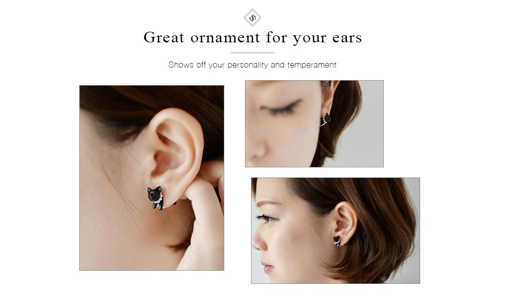 ONE PIECE Artificial Pearl Cat Shape Design Earring - Black ONE PIECE Artificial Pearl Cat Shape Design Earring - Black