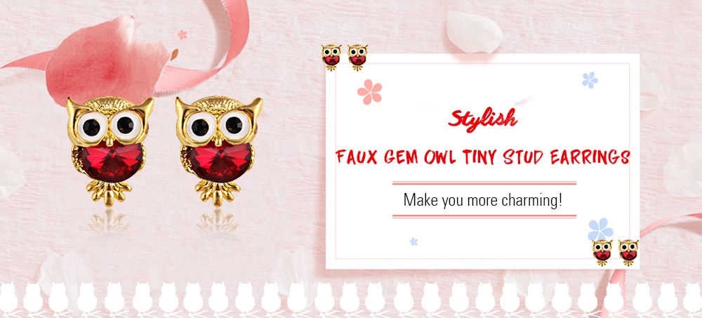Faux Gem Owl Tiny Stud Earrings- Blue Faux Gem Owl Tiny Stud Earrings- Blue