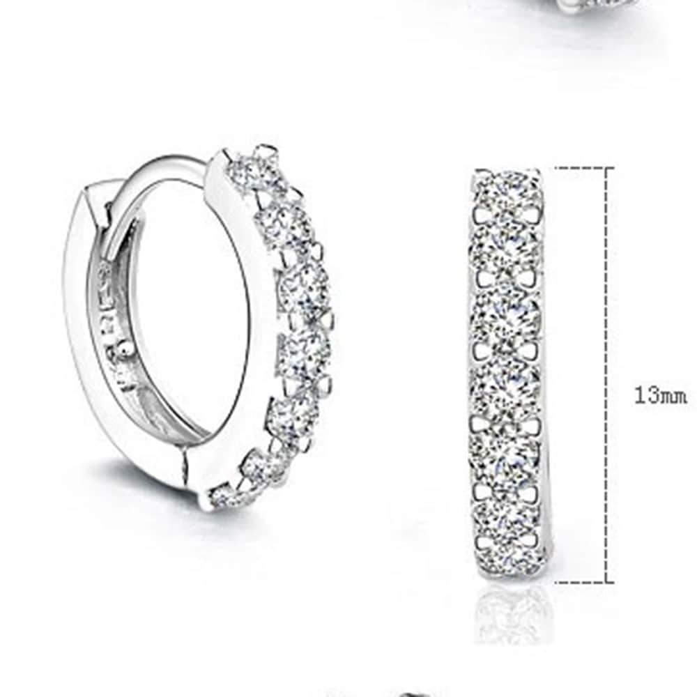 Sterling Silver White Paved Crystal Hoop Earrings- Silver Sterling Silver White Paved Crystal Hoop Earrings- Silver