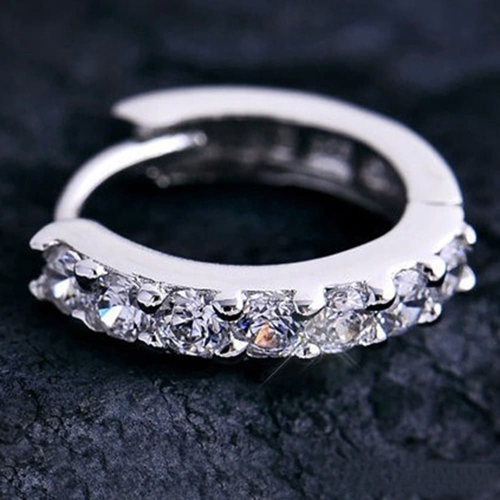 Sterling Silver White Paved Crystal Hoop Earrings- Silver Sterling Silver White Paved Crystal Hoop Earrings- Silver