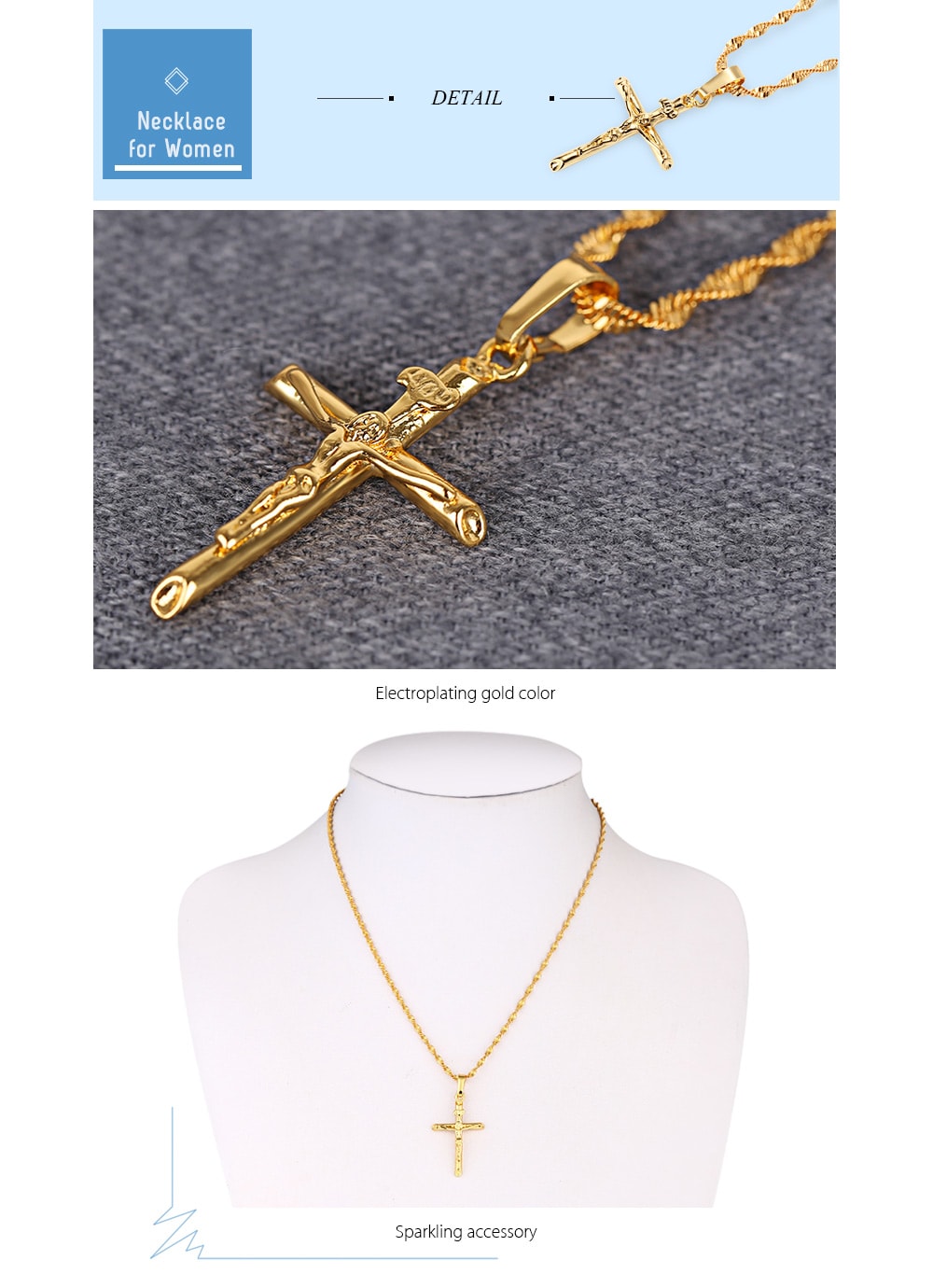 Stylish 24K Plated Gold Color Christian Cross Twisted Singapore Chain Necklace for Men- Golden Stylish 24K Plated Gold Color Christian Cross Twisted Singapore Chain Necklace for Men- Golden