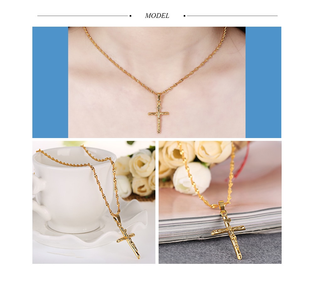 Stylish 24K Plated Gold Color Christian Cross Twisted Singapore Chain Necklace for Men- Golden Stylish 24K Plated Gold Color Christian Cross Twisted Singapore Chain Necklace for Men- Golden