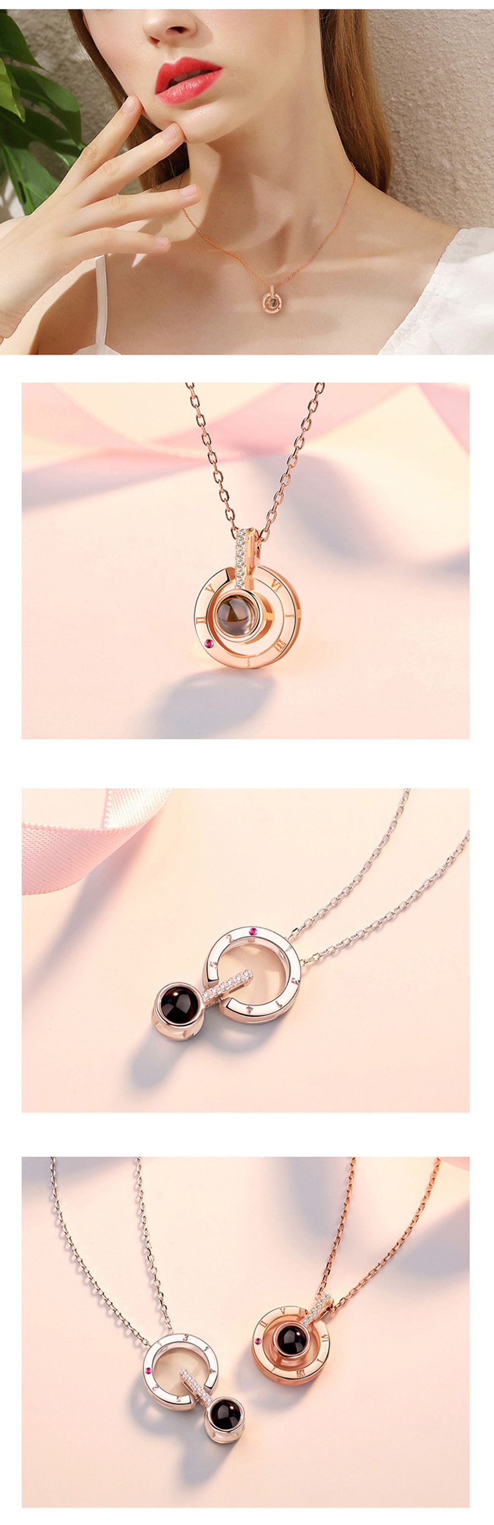 Projection 100 Languages I Love You Charm Pendant Necklace Women Lover Gift- Rose Gold Projection 100 Languages I Love You Charm Pendant Necklace Women Lover Gift- Rose Gold