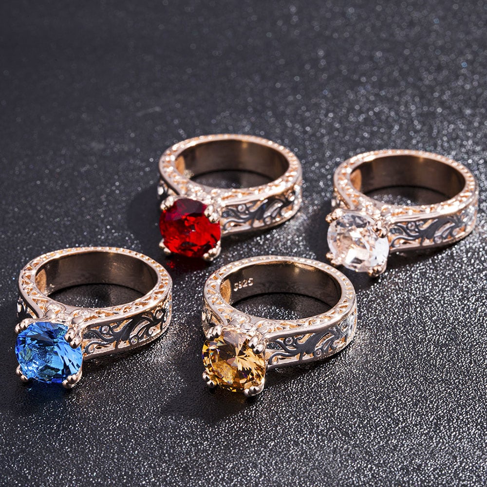 Rose White Gold Plated Silver Round Cut Champagne White Topaz Engagement Ring- Ruby Red US 6 Rose White Gold Plated Silver Round Cut Champagne White Topaz Engagement Ring- Ruby Red US 6