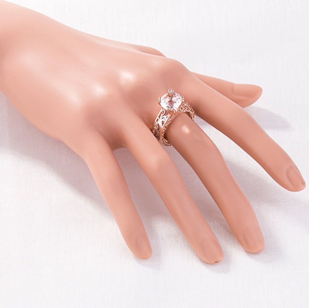 Rose White Gold Plated Silver Round Cut Champagne White Topaz Engagement Ring- Ruby Red US 6 Rose White Gold Plated Silver Round Cut Champagne White Topaz Engagement Ring- Ruby Red US 6