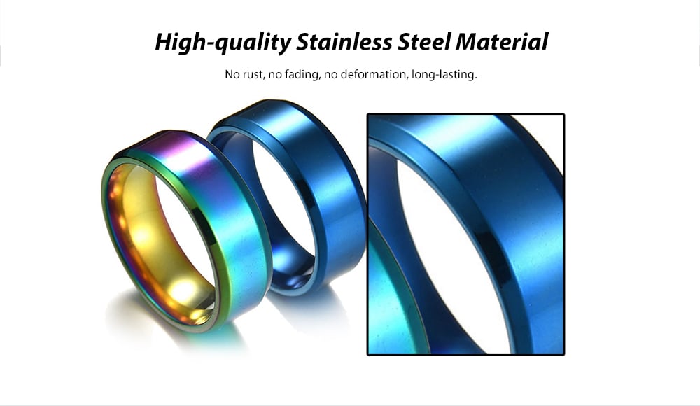 Vintage Stainless Steel 8mm Width Circle Finger Ring- Blue 8 Vintage Stainless Steel 8mm Width Circle Finger Ring- Blue 8
