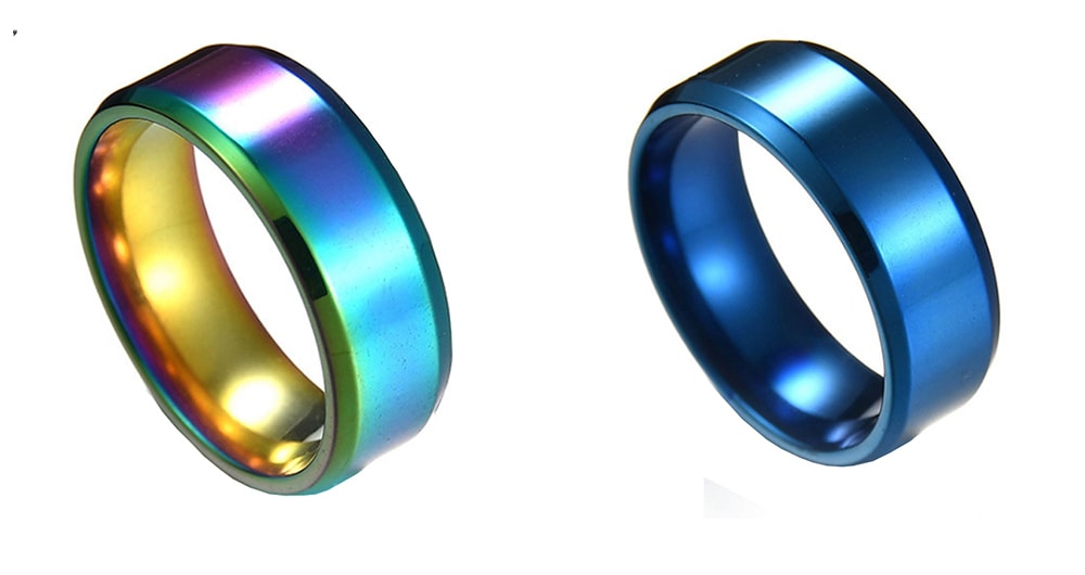 Vintage Stainless Steel 8mm Width Circle Finger Ring- Blue 8 Vintage Stainless Steel 8mm Width Circle Finger Ring- Blue 8