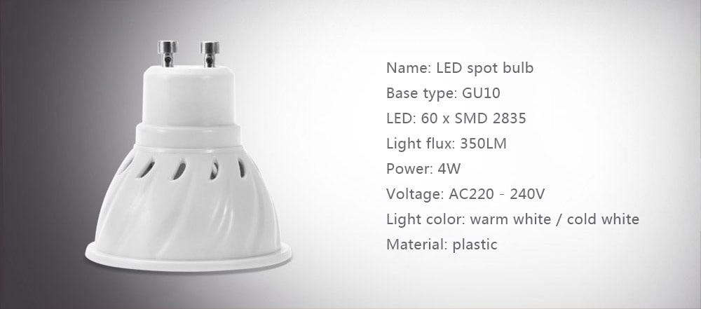 YouOKLight GU10 350LM LED 60 x SMD2835 Spot Bulb- Cold White 1Pc YouOKLight GU10 350LM LED 60 x SMD2835 Spot Bulb- Cold White 1Pc