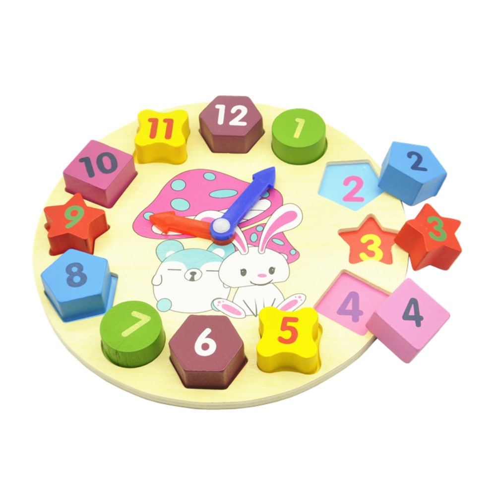 Wooden Building Blocks Digital Geometry Clock Toy Children Educational Toy Kids Gift- Multicolor Wooden Building Blocks Digital Geometry Clock Toy Children Educational Toy Kids Gift- Multicolor