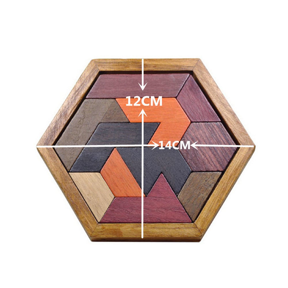 Wooden Hexagon Puzzle Geometric Drawing Board- Tan Wooden Hexagon Puzzle Geometric Drawing Board- Tan