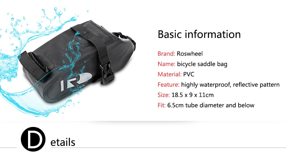 Roswheel 131363 Waterproof Bicycle Saddle Bag Cycling Accessory- Black Roswheel 131363 Waterproof Bicycle Saddle Bag Cycling Accessory- Black