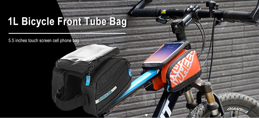 ROSWHEEL 121273 1L Bike Cycling Touch Screen Bag Front Tube Pannier Double Pouch for 5.5 inch Cellphone- Orange ROSWHEEL 121273 1L Bike Cycling Touch Screen Bag Front Tube Pannier Double Pouch for 5.5 inch Cellphone- Orange