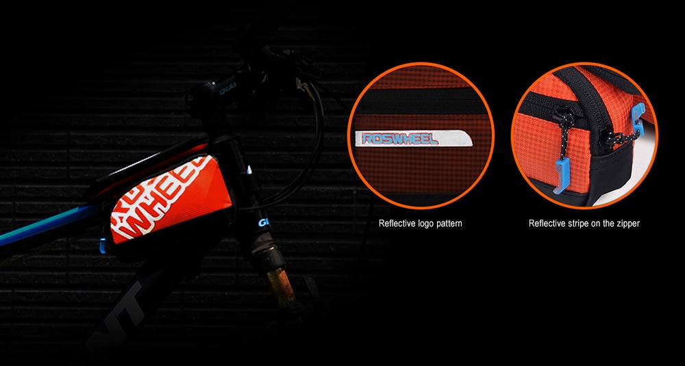 ROSWHEEL 121273 1L Bike Cycling Touch Screen Bag Front Tube Pannier Double Pouch for 5.5 inch Cellphone- Orange ROSWHEEL 121273 1L Bike Cycling Touch Screen Bag Front Tube Pannier Double Pouch for 5.5 inch Cellphone- Orange