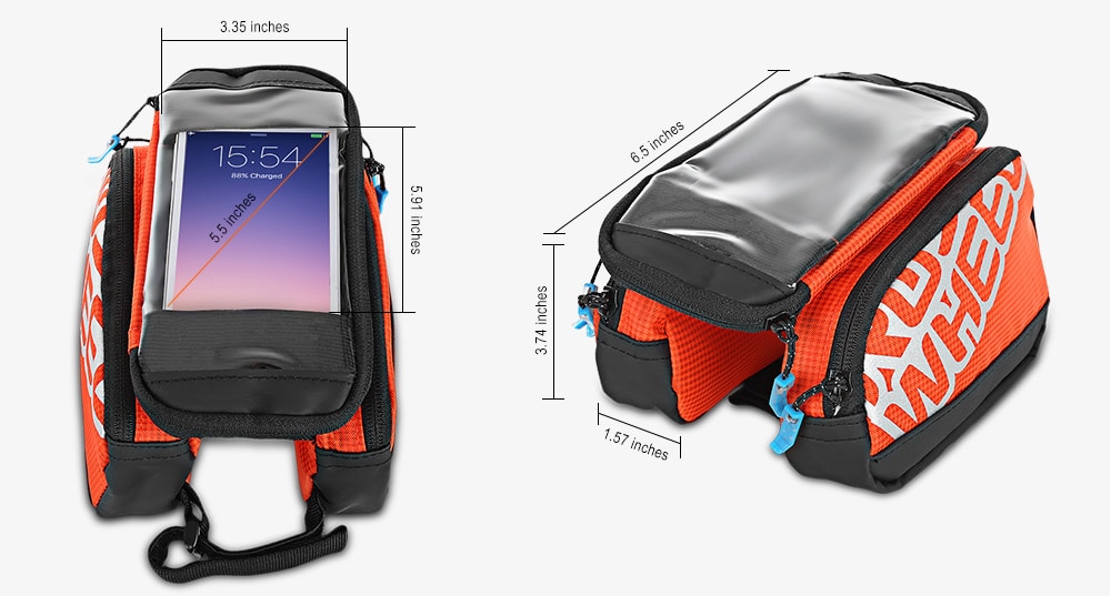 ROSWHEEL 121273 1L Bike Cycling Touch Screen Bag Front Tube Pannier Double Pouch for 5.5 inch Cellphone- Orange ROSWHEEL 121273 1L Bike Cycling Touch Screen Bag Front Tube Pannier Double Pouch for 5.5 inch Cellphone- Orange
