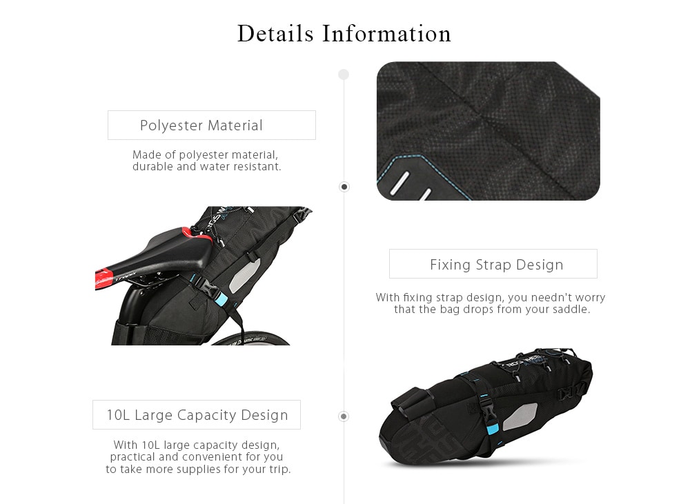 ROSWHEEL 131372 Water-resistant 10L Bike Tail Bag Bicycle Rear Pack- Black ROSWHEEL 131372 Water-resistant 10L Bike Tail Bag Bicycle Rear Pack- Black