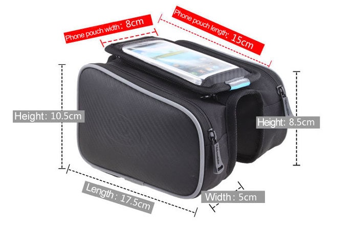 Roswheel Shockproof Mountain Bike Front Frame Tube Saddle Bag with Dual Pouch for 4.7 inch Cellhone- Black Size L Roswheel Shockproof Mountain Bike Front Frame Tube Saddle Bag with Dual Pouch for 4.7 inch Cellhone- Black Size L