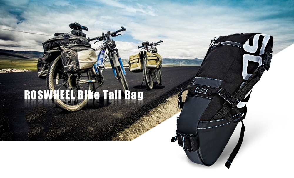 ROSWHEEL 131414 Water-resistant 8L Bicycle Tail Bag Saddle Tube Pouch- Black ROSWHEEL 131414 Water-resistant 8L Bicycle Tail Bag Saddle Tube Pouch- Black