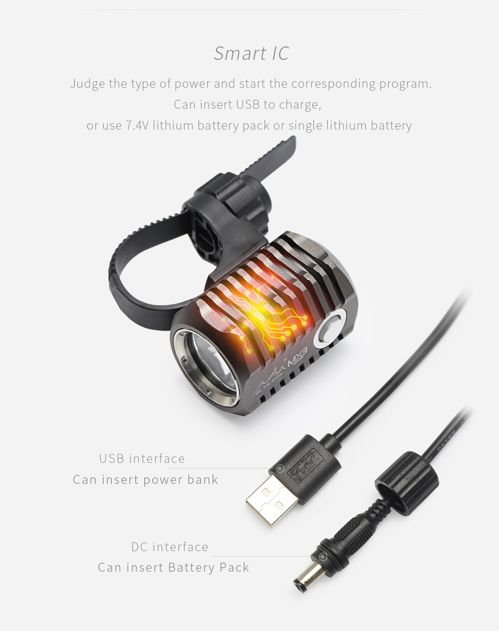 ON THE ROAD MX3-BL (With Line Switch) USB LED Bike Lamp With Battery Pack- Black US Plug + External Battery ON THE ROAD MX3-BL (With Line Switch) USB LED Bike Lamp With Battery Pack- Black US Plug + External Battery