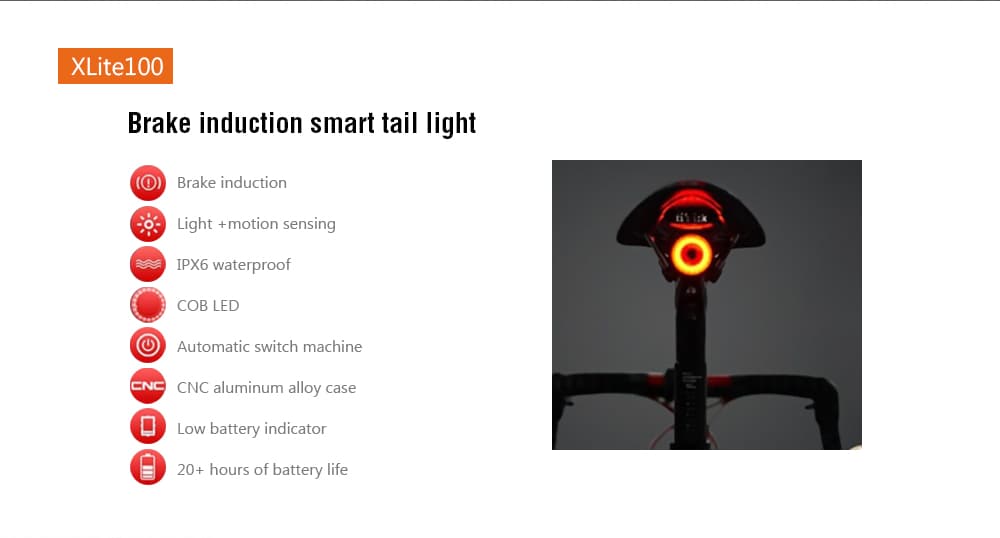 Xlite100 Bicycle Intelligent Induction Brake Lights USB Charging Night Taillights- Black Seat tube Xlite100 Bicycle Intelligent Induction Brake Lights USB Charging Night Taillights- Black Seat tube
