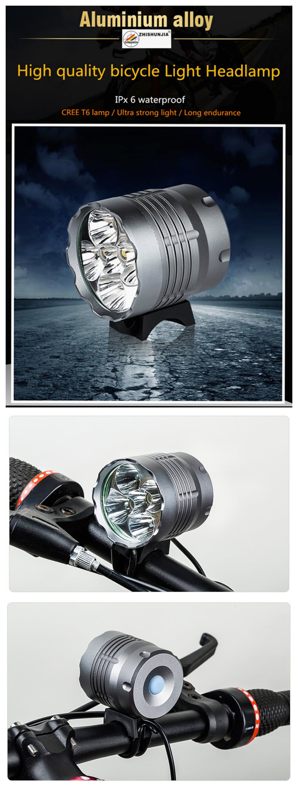 ZHISHUNJIA ZSJ005 5 x Cree XM-L T6 4000lm 3-Mode Bicycle Headlamp 6x18650- Gray ZHISHUNJIA ZSJ005 5 x Cree XM-L T6 4000lm 3-Mode Bicycle Headlamp 6x18650- Gray