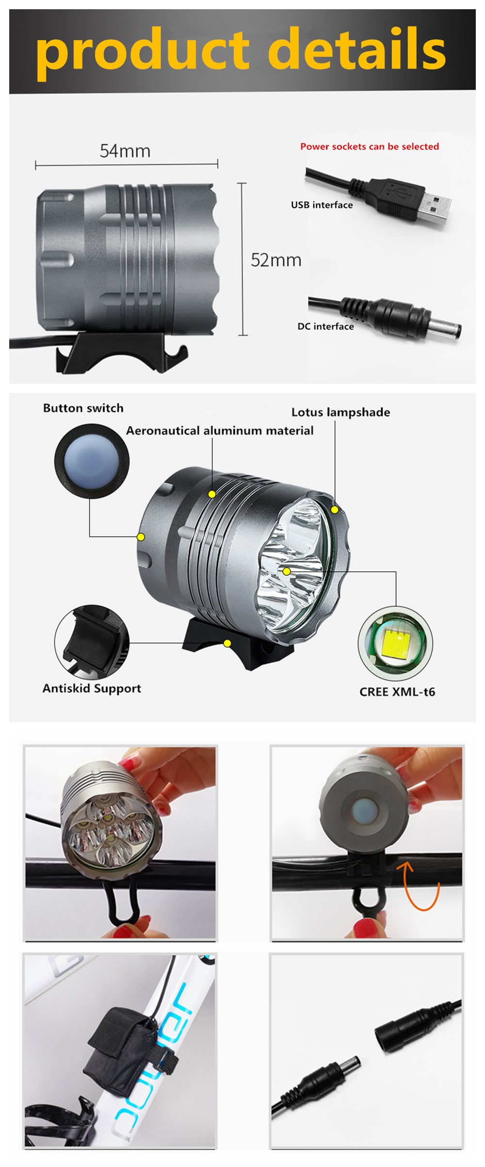 ZHISHUNJIA ZSJ005 5 x Cree XM-L T6 4000lm 3-Mode Bicycle Headlamp 6x18650- Gray ZHISHUNJIA ZSJ005 5 x Cree XM-L T6 4000lm 3-Mode Bicycle Headlamp 6x18650- Gray
