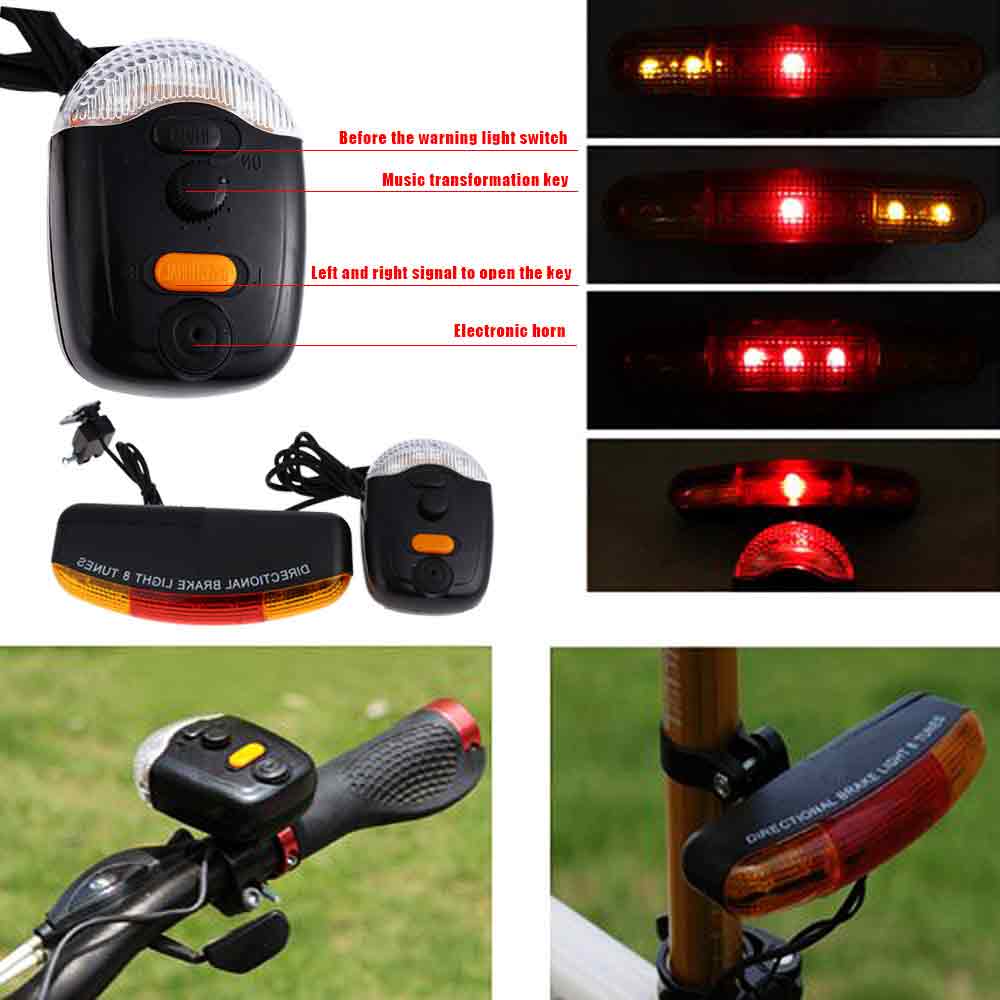 XC - 408 7 LED Bicycle Bike Cycling Turn Night Brake Light 8 Tunes Horn Turning Break Night Lamp- Black XC - 408 7 LED Bicycle Bike Cycling Turn Night Brake Light 8 Tunes Horn Turning Break Night Lamp- Black