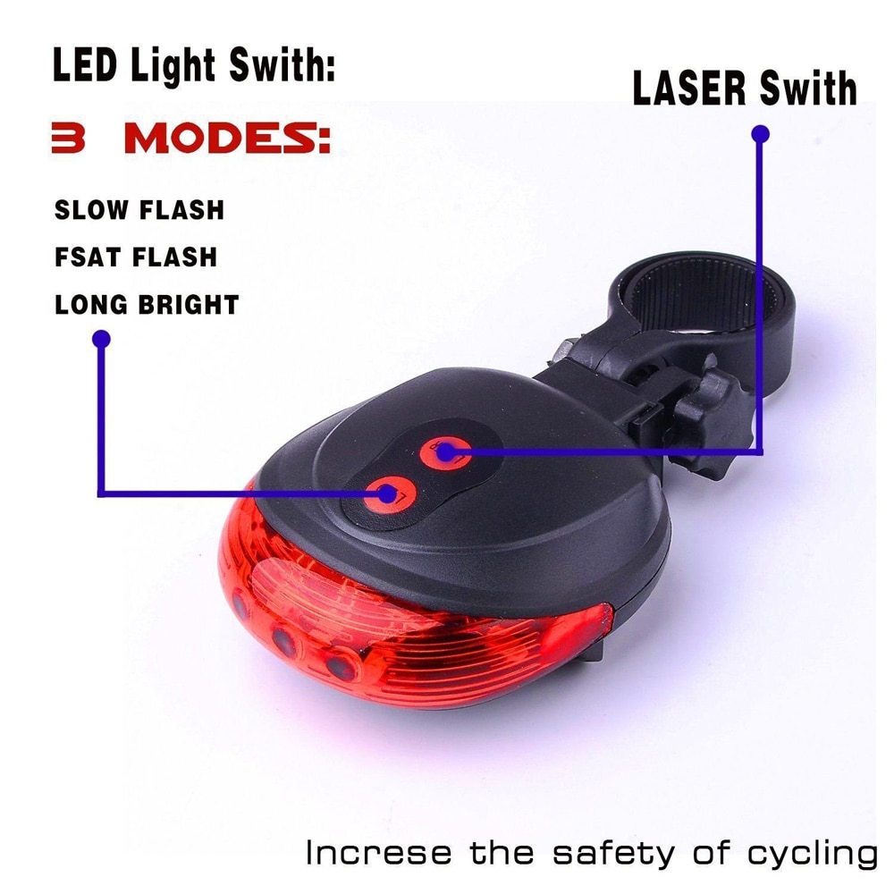 Rear LED Cycling Bicycle Bike Flash Taillight 2 Lasers 5 LED- Black Rear LED Cycling Bicycle Bike Flash Taillight 2 Lasers 5 LED- Black