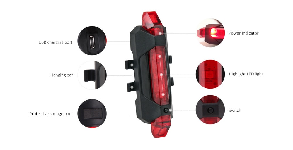 USB Rechargeable LED Tail Light Waterproof Bright Caution Lamp- Fire Engine Red USB Rechargeable LED Tail Light Waterproof Bright Caution Lamp- Fire Engine Red