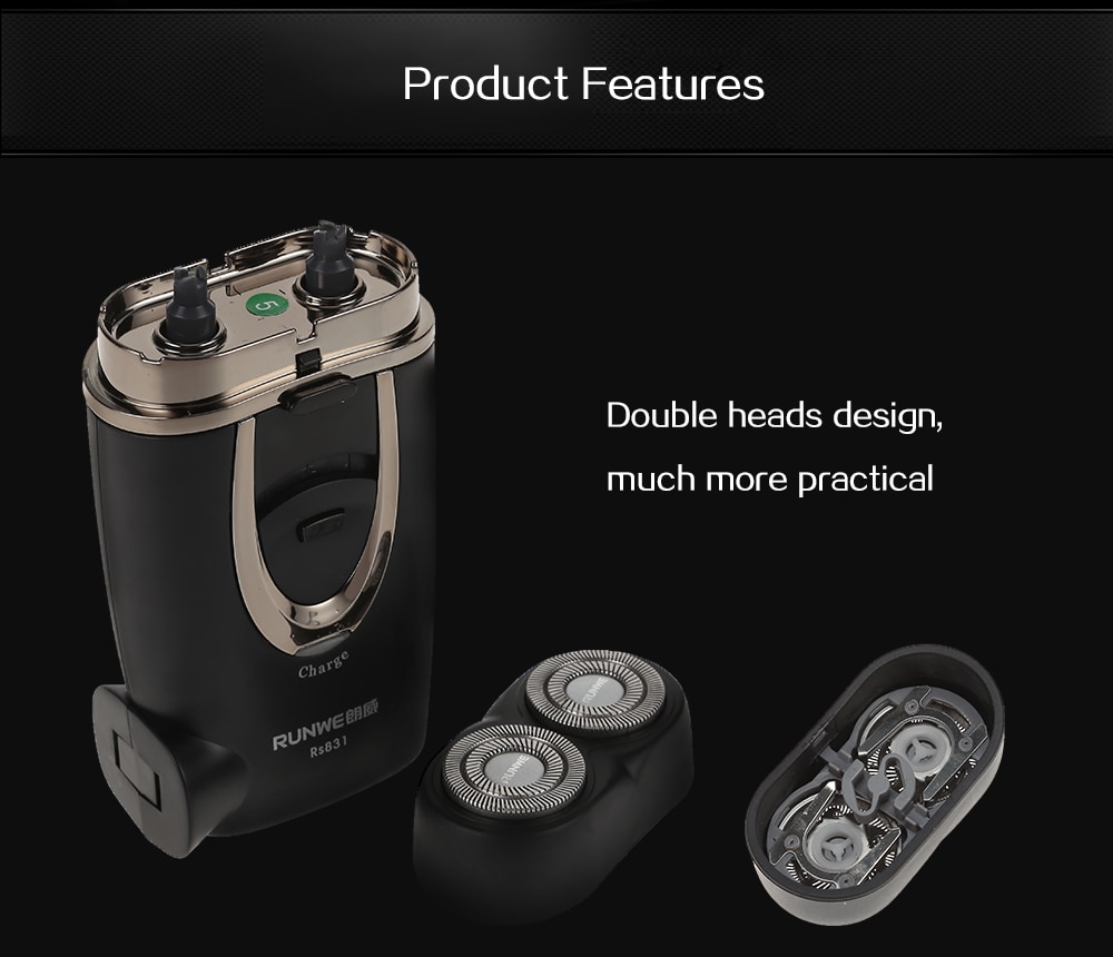 Rs831 Double-head Electric Shaver Rechargeable Shaving Machine- Black Chinese Plug