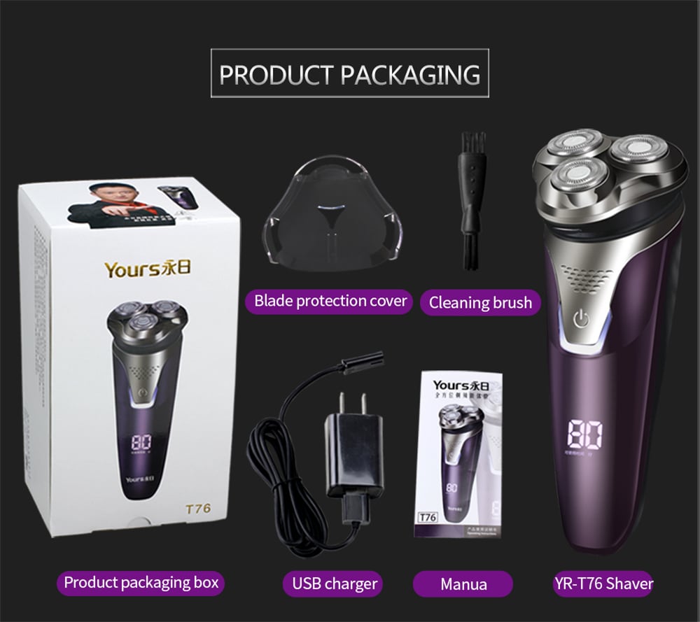 YOURS Three Blade Electric Shaver Rechargeable Razor Man Purple T76- Violet YOURS Three Blade Electric Shaver Rechargeable Razor Man Purple T76- Violet