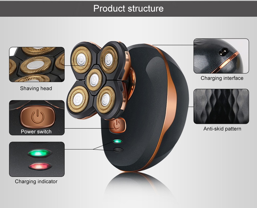 RQ5588 Five-knife Rechargeable Waterproof Electric Shaving Knife- Rose Gold RQ5588 Five-knife Rechargeable Waterproof Electric Shaving Knife- Rose Gold