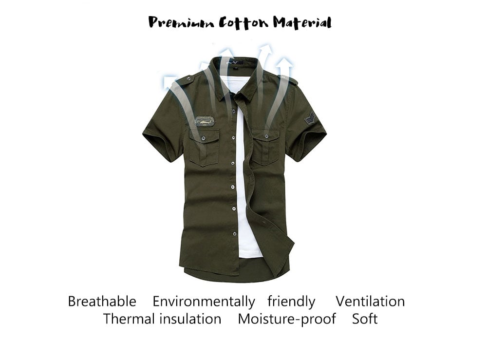 Breathable Stand Collar Military Uniform Short Sleeve Shirt for Men- Light Khaki M Breathable Stand Collar Military Uniform Short Sleeve Shirt for Men- Light Khaki M