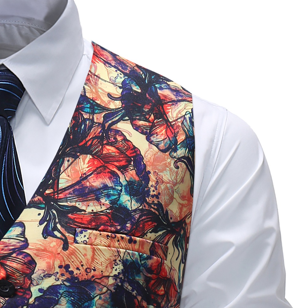 Plus Size Mens Casual Printed Waistcoat Suit Vest- Multi XL Plus Size Mens Casual Printed Waistcoat Suit Vest- Multi XL
