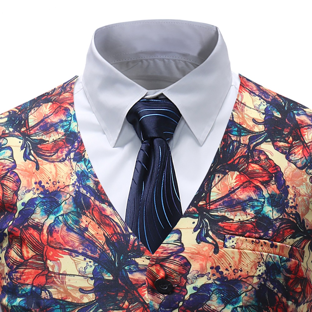 Plus Size Mens Casual Printed Waistcoat Suit Vest- Multi XL Plus Size Mens Casual Printed Waistcoat Suit Vest- Multi XL