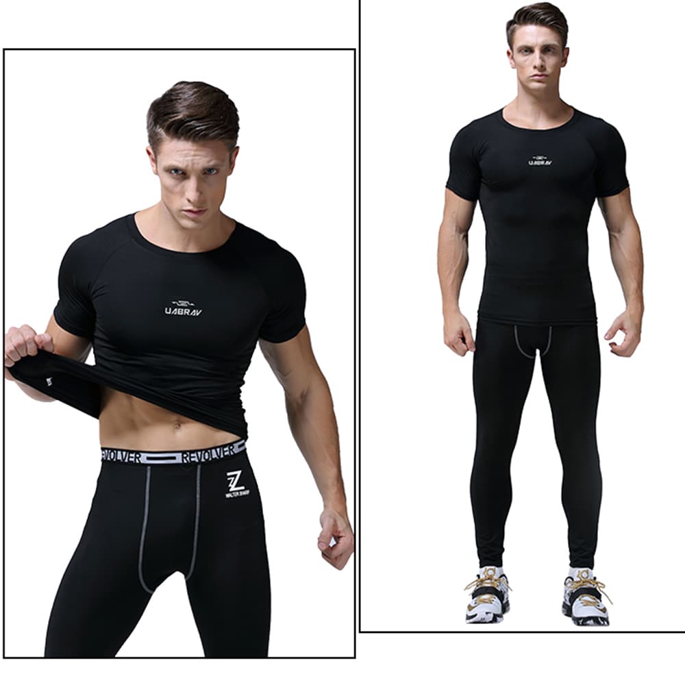 Quick-Drying Tights Breathable Stretch Fitness Attracts Sweat Running Short Sleeve Sportswear- Grey L Quick-Drying Tights Breathable Stretch Fitness Attracts Sweat Running Short Sleeve Sportswear- Grey L