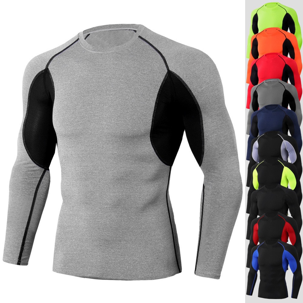 Tight Stretch Sports Fitness Training Round Neck Long Sleeve Men'S T - Shirt- Multi-F 2XL Tight Stretch Sports Fitness Training Round Neck Long Sleeve Men'S T - Shirt- Multi-F 2XL