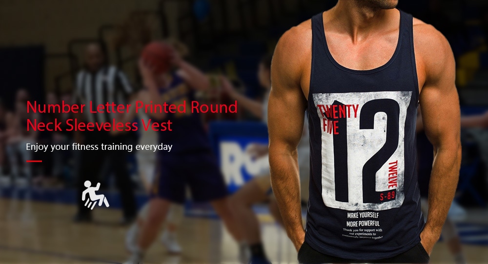 Number Letter Printed Round Neck Sleeveless Vest- Lava Red 2XL Number Letter Printed Round Neck Sleeveless Vest- Lava Red 2XL