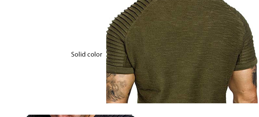 Shoulder Pleated Design Round Neck Short Sleeve T-shirt- Army Green XL Shoulder Pleated Design Round Neck Short Sleeve T-shirt- Army Green XL