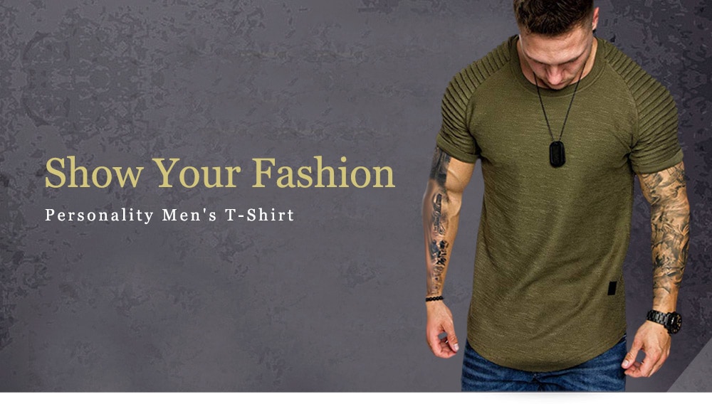 Shoulder Pleated Design Round Neck Short Sleeve T-shirt- Army Green M Shoulder Pleated Design Round Neck Short Sleeve T-shirt- Army Green M