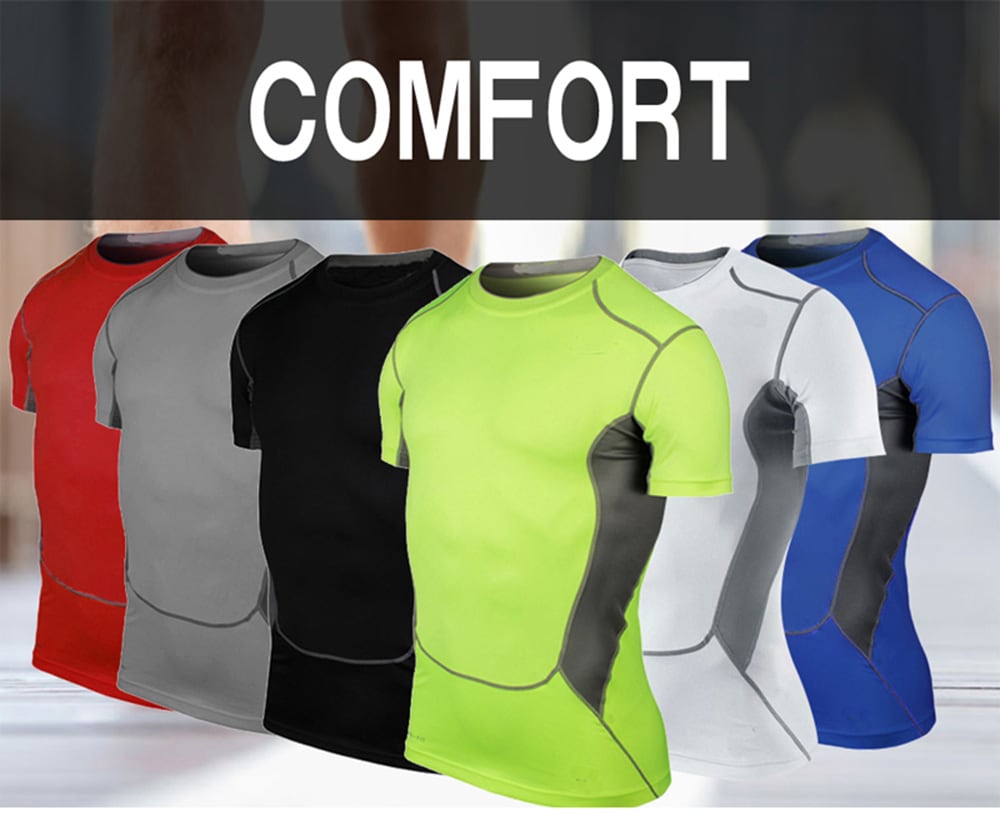 Quickly Dry Men'S Short T-Shirt Elastic Sportswear Fitness Tight Running Shirt- Gray L Quickly Dry Men'S Short T-Shirt Elastic Sportswear Fitness Tight Running Shirt- Gray L