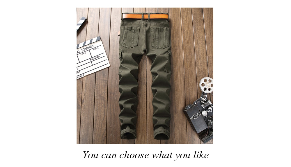 Zipper Fly Panel Design Pockets Cargo Jeans- Army Green 30 Zipper Fly Panel Design Pockets Cargo Jeans- Army Green 30