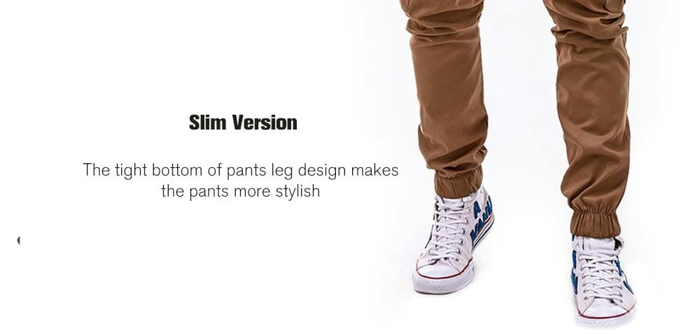 Fashion Solid Color Side Pockets Tether Elastic Belt Casual Beam Pants for Men- Caramel XL Fashion Solid Color Side Pockets Tether Elastic Belt Casual Beam Pants for Men- Caramel XL